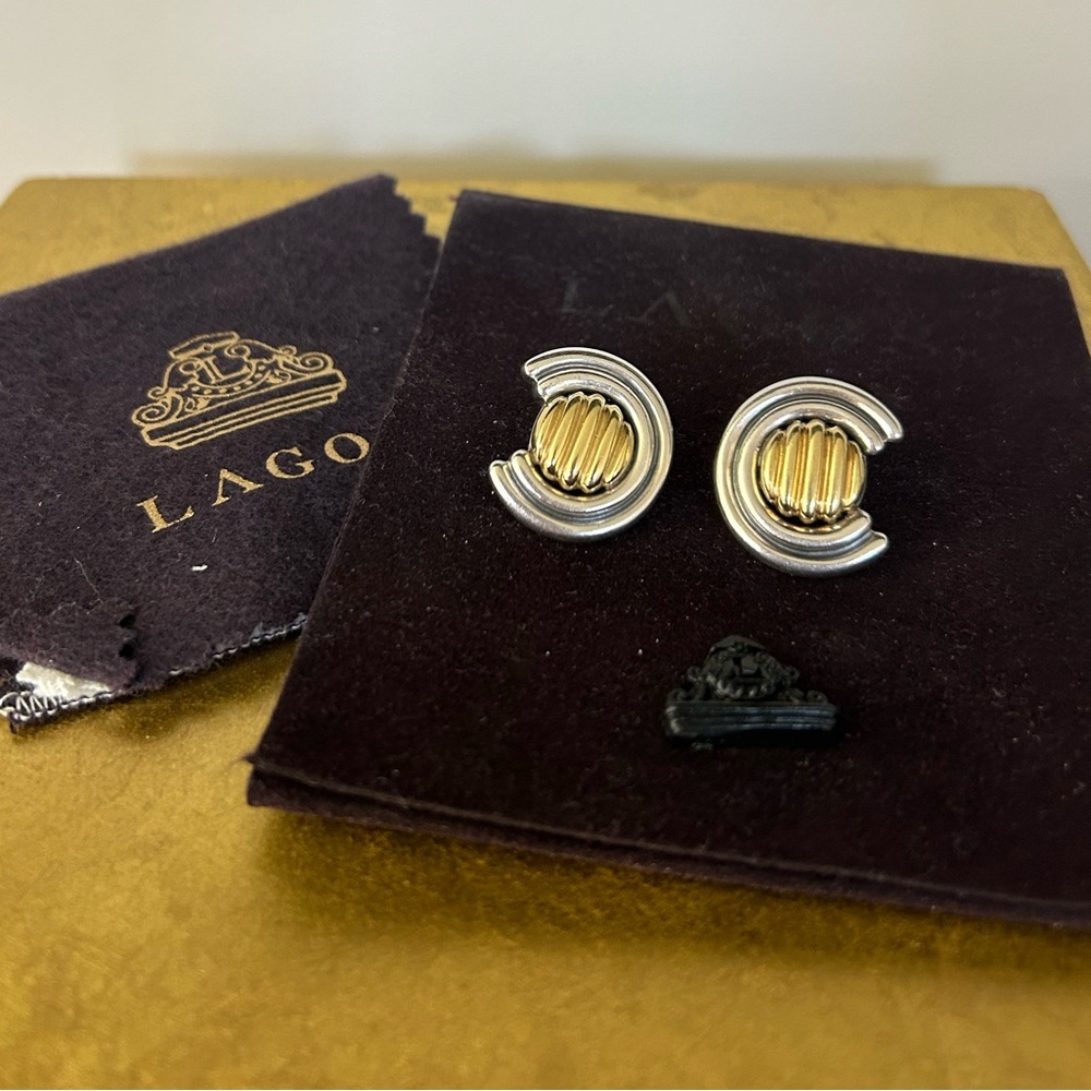 Lagos Caviar Collection Vintage Earrings. 925 Silver and 28 K gold.